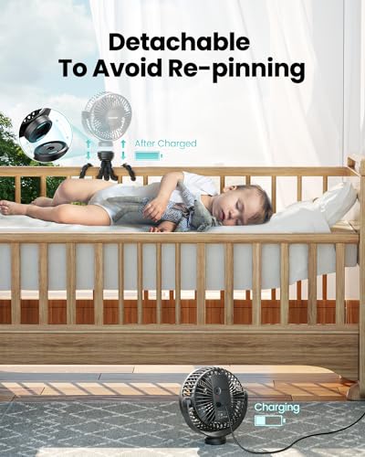 Gaiatop Mini Portable Stroller Fan, Battery Operated Small Clip on, Detachable 3 Speed Rechargeable, 360° Rotate Flexible Tripod Better Cooling
