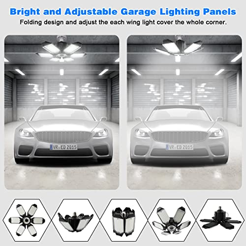 Garage Lights - 2Pack Super Bright 32000LM LED Garage Ceiling Light 6500K LED Shop Light w/ 6 Deformable Panels Screw in E26/E27 Socket Light Bulbs