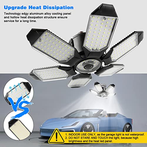 Garage Lights - 2Pack Super Bright 32000LM LED Garage Ceiling Light 6500K LED Shop Light w/ 6 Deformable Panels Screw in E26/E27 Socket Light Bulbs