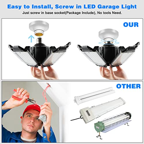 Garage Lights - 2Pack Super Bright 32000LM LED Garage Ceiling Light 6500K LED Shop Light w/ 6 Deformable Panels Screw in E26/E27 Socket Light Bulbs