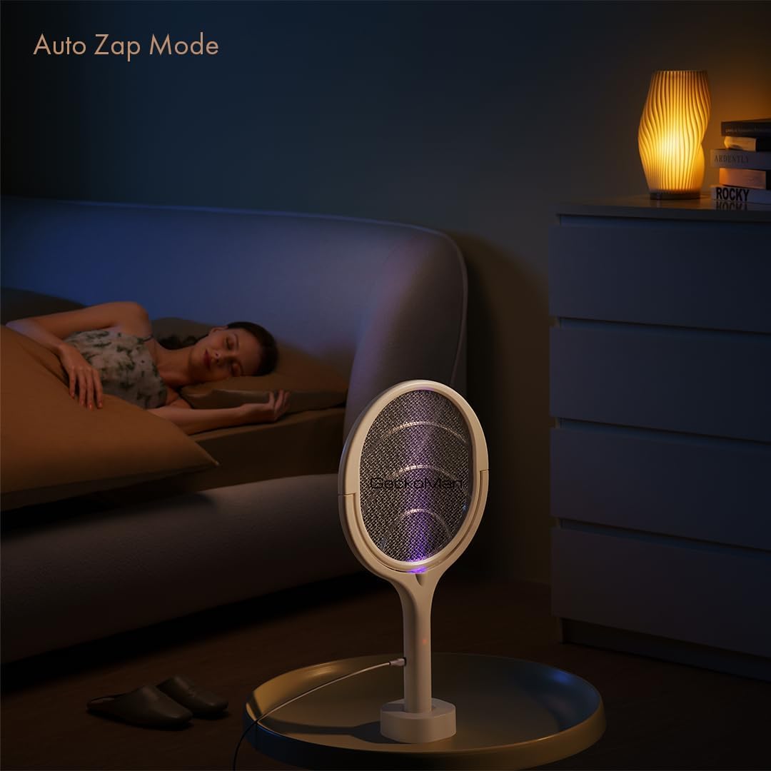 GeckoMan Rotating Head Electric Fly Swatter Racket Rechargeable Bug Zapper Racket Bug Zapper Indoor Fly Zapper Mosquito Zapper Flies Killer
