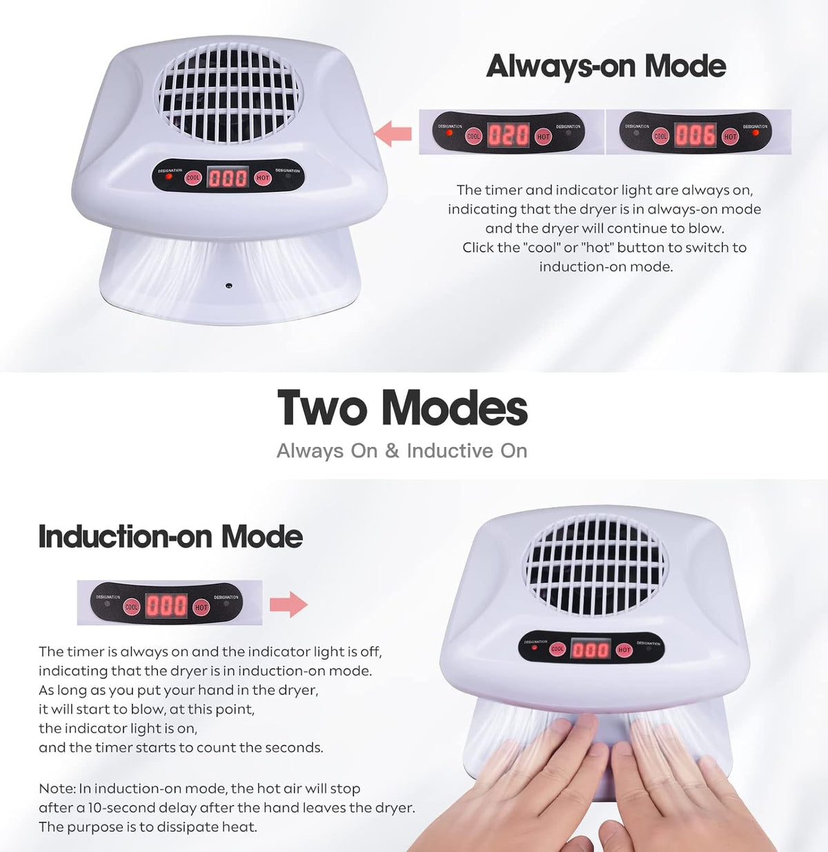Gegong Air Nail Dryer with Automatic Sensor, 300W Timing Fan Blow for Both Hands and Feet, Warm & Cool Wind Blower Regular Polish (Light Blue)