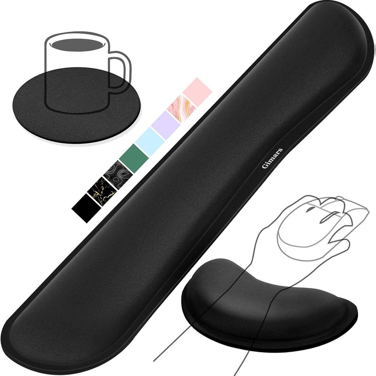 Gimars Upgrade Enlarge Silky and Superfine Fabric Gel Memory Foam Keyboard Wrist Rest Set, Ergonomic Keyboard Mouse Wrist Support (Black)