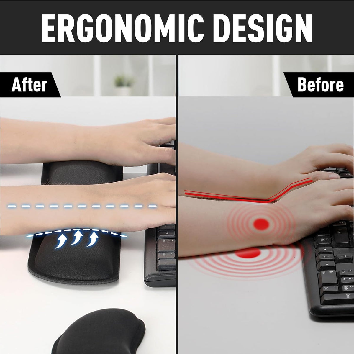 Gimars Upgrade Enlarge Silky and Superfine Fabric Gel Memory Foam Keyboard Wrist Rest Set, Ergonomic Keyboard Mouse Wrist Support (Black)