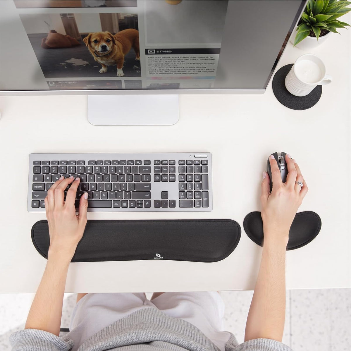 Gimars Upgrade Enlarge Silky and Superfine Fabric Gel Memory Foam Keyboard Wrist Rest Set, Ergonomic Keyboard Mouse Wrist Support (Black)
