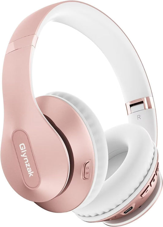 Glynzak Wireless Bluetooth Headphones Over Ear 65H Playtime HiFi Stereo Headset with Microphone and 6EQ Modes Foldable Bluetooth V5.3 Headphones