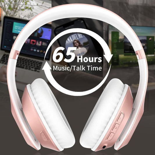 Glynzak Wireless Bluetooth Headphones Over Ear 65H Playtime HiFi Stereo Headset with Microphone and 6EQ Modes Foldable Bluetooth V5.3 Headphones
