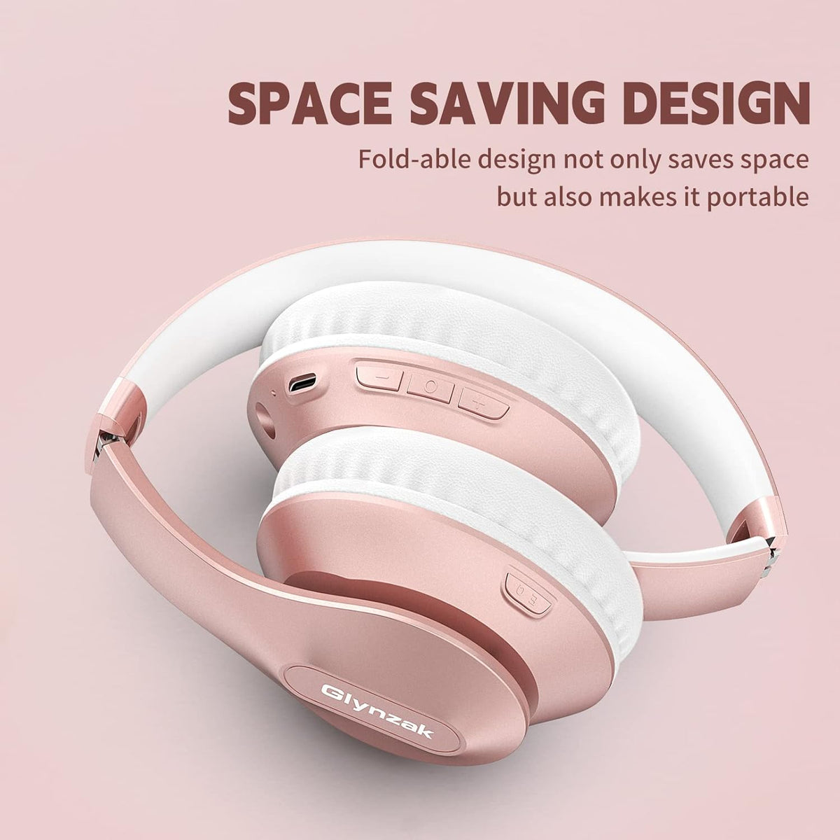 Glynzak Wireless Bluetooth Headphones Over Ear 65H Playtime HiFi Stereo Headset with Microphone and 6EQ Modes Foldable Bluetooth V5.3 Headphones