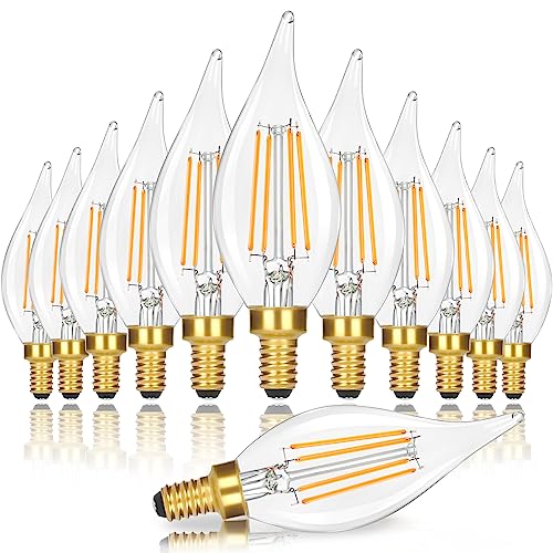 GoBright Dimmable E12 Candelabra LED Light Bulbs 40W Equivalent, 2700K Soft Warm White Chandelier Light Bulbs, 4W 460 LM Flame Tip Candle Light Bulbs