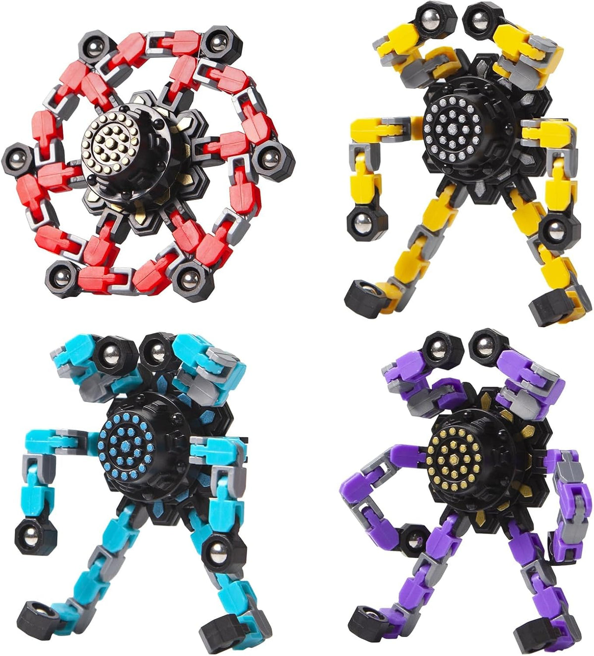 Gokeey Transformable Fidget Spinners Toys 4 Pcs for Kids and Adults Stress Relief Sensory Toys for Boys