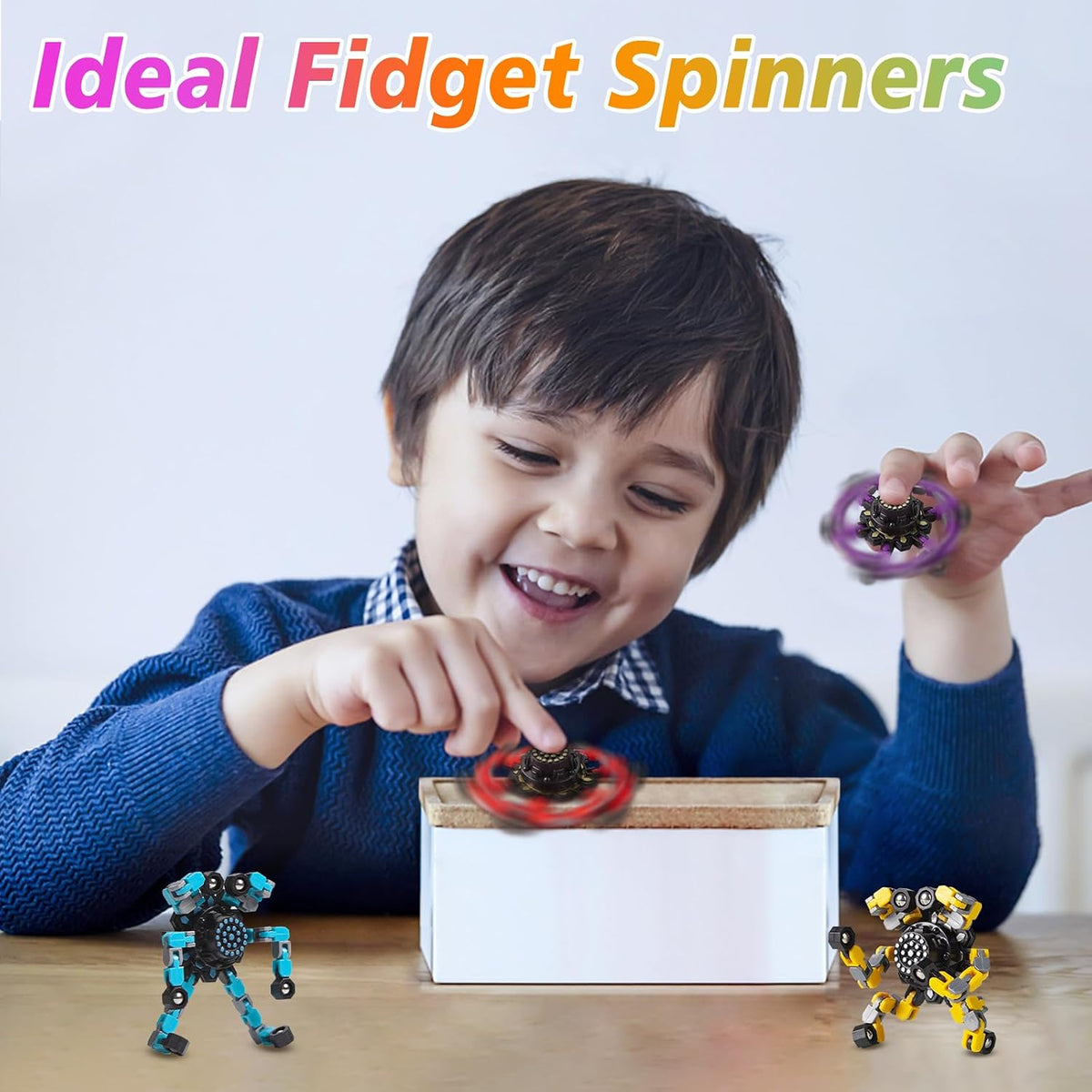 Gokeey Transformable Fidget Spinners Toys 4 Pcs for Kids and Adults Stress Relief Sensory Toys for Boys