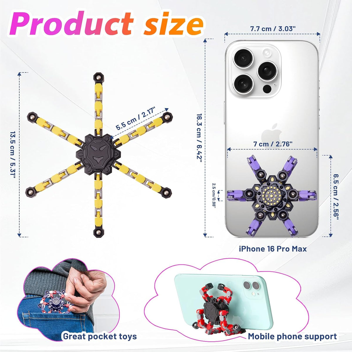 Gokeey Transformable Fidget Spinners Toys 4 Pcs for Kids and Adults Stress Relief Sensory Toys for Boys