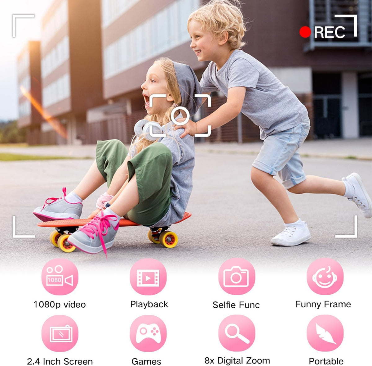Goopow Kids Camera Toys for 3-8 Year Old Girls Boys, Children Digital Video Camcorder Camera with Cartoon Soft Cover - 32G SD Card Included