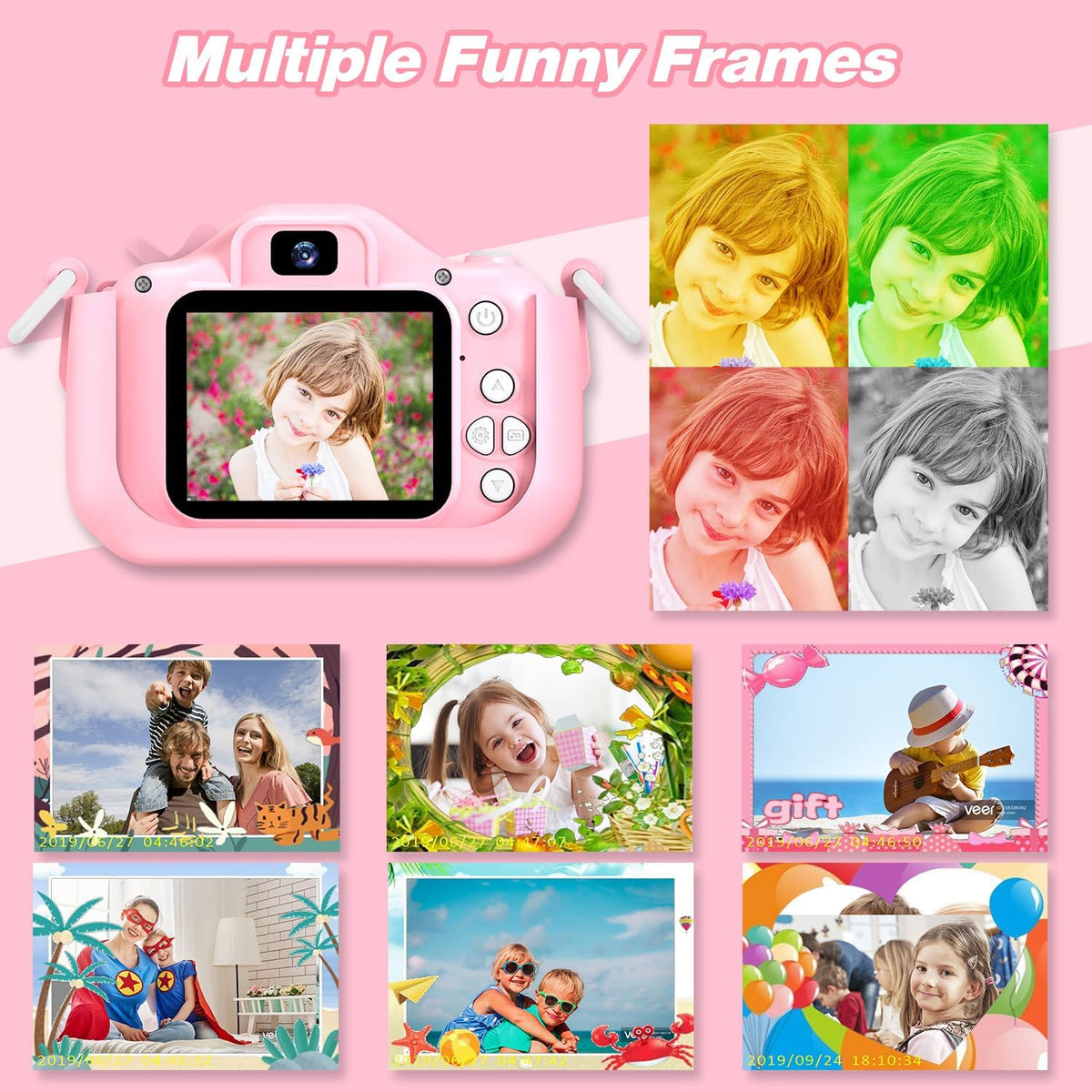 Goopow Kids Camera Toys for 3-8 Year Old Girls Boys, Children Digital Video Camcorder Camera with Cartoon Soft Cover - 32G SD Card Included