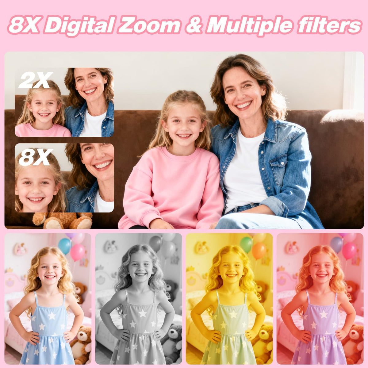 Goopow Kids Camera Toys for 3-8 Year Old Girls Boys, Children Digital Video Camcorder Camera with Cartoon Soft Cover - 32G SD Card Included