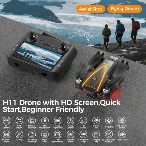 GPS Drone with EIS 4K Camera for Adults Kids, RC Drones with 4.5 inch HD Screen on Controller, Auto Return, 2 Batteries for 45 min Flight Time
