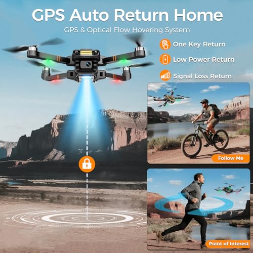 GPS Drone with EIS 4K Camera for Adults Kids, RC Drones with 4.5 inch HD Screen on Controller, Auto Return, 2 Batteries for 45 min Flight Time