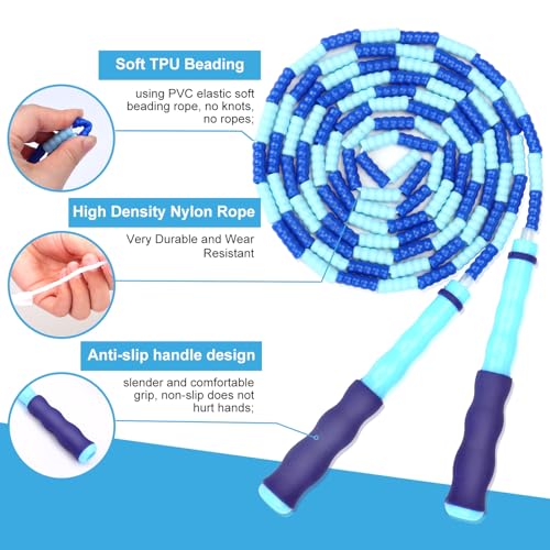GRAWUN Jump Rope For Kids, Soft Beaded Jump Rope, Adjustable Length Tangle-Free Segmented Soft Beaded Skipping Rope, for Women
