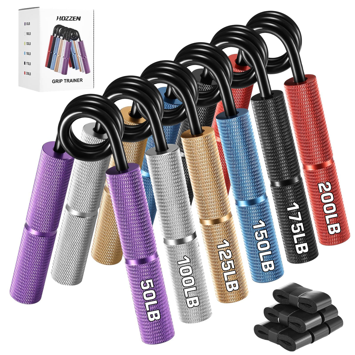 Grip Strength Trainer, 6 Pack Grip Strength Trainer Set (50-350LB), No Slip Hand Grip Strengthener, Wrist Forearm Strengthener with Grip Tape