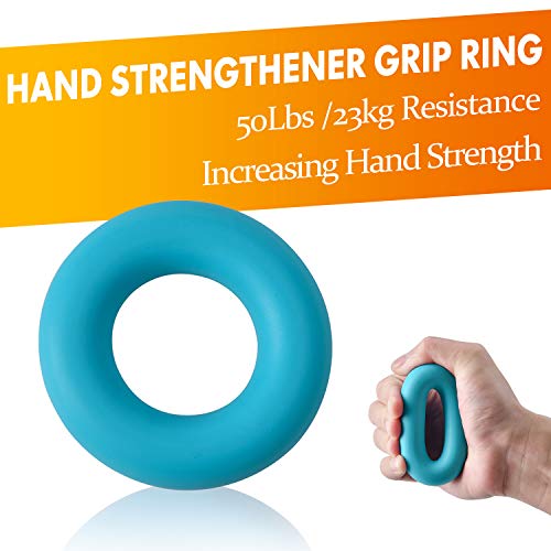 Grip Strength Trainer 7 Pack Adjustable, Finger Stretcher Resistance Extensor Bands, Finger Exerciser, Hand Gripper Strength Ring & Stress Ball