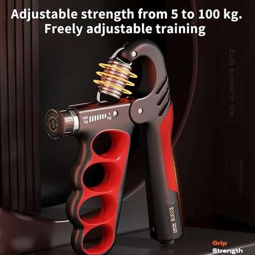 Grip Strength Trainer, Hand Grip Strengthener with Adjustable Resistance 11-220Lbs(5-100KG), Automatic Counter, Ergonomic Design, Forearm Strengthener