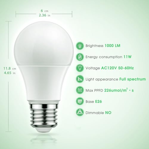 Grow Light Bulbs, Briignite LED Grow Light Bulb A19 Bulb, Full Spectrum Grow Light Bulb, Plant Light Bulbs E26 Base (2Pack)