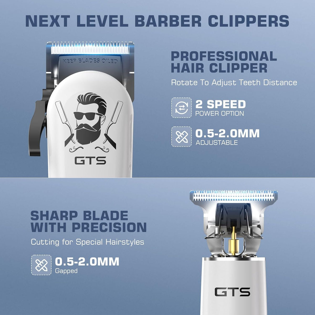 GTSPro Hair Clippers for Men, Clippers and Trimmers Set, Barber Clippers, Electric Hair Trimmer with Box, Gifts for Men White