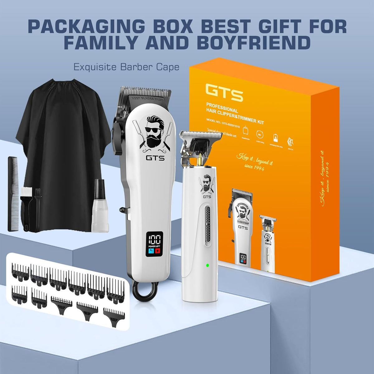 GTSPro Hair Clippers for Men, Clippers and Trimmers Set, Barber Clippers, Electric Hair Trimmer with Box, Gifts for Men White