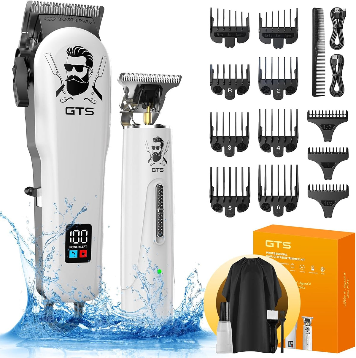 GTSPro Hair Clippers for Men, Clippers and Trimmers Set, Barber Clippers, Electric Hair Trimmer with Box, Gifts for Men White