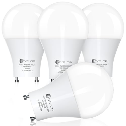 GU24 LED Light Bulb, 60 Watt Equivalent Daylight White 5000K, Non-Dimmable, Efficient 9W, 800 Lumens Twist and Lock 2 Prong Light Bulbs, 15000 Hours