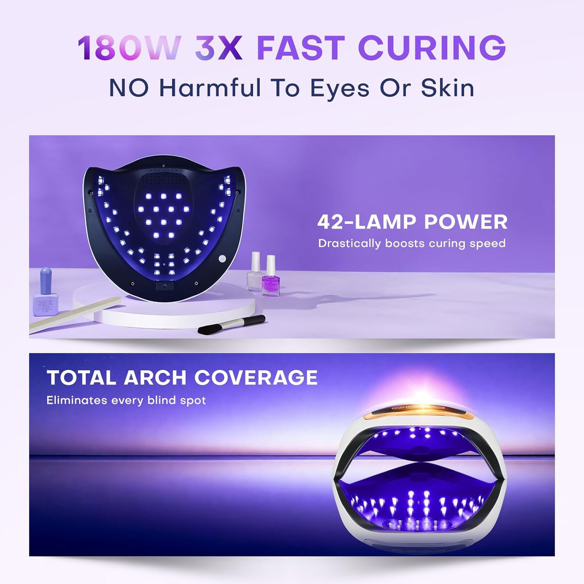 Gugusure UV LED Nail Lamp, Upgrade 180W Nail Dryer for Gel Polish with LCD Display, Auto Sensor and 4 Timer Settings, Professional Curing Lamp Light