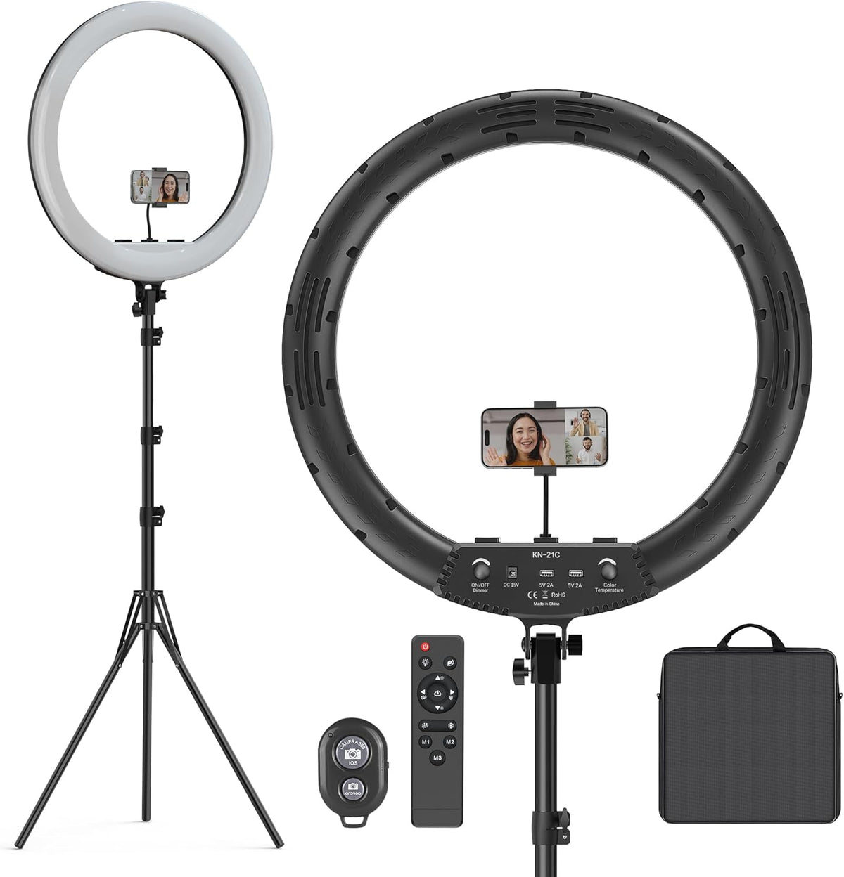 Hagibis 21 inch Ring Light with Stand Outer 55W 5600k Dimmable LED Light, Tripod Stand, and Phone Holder, Remote Controller, Carrying Bag
