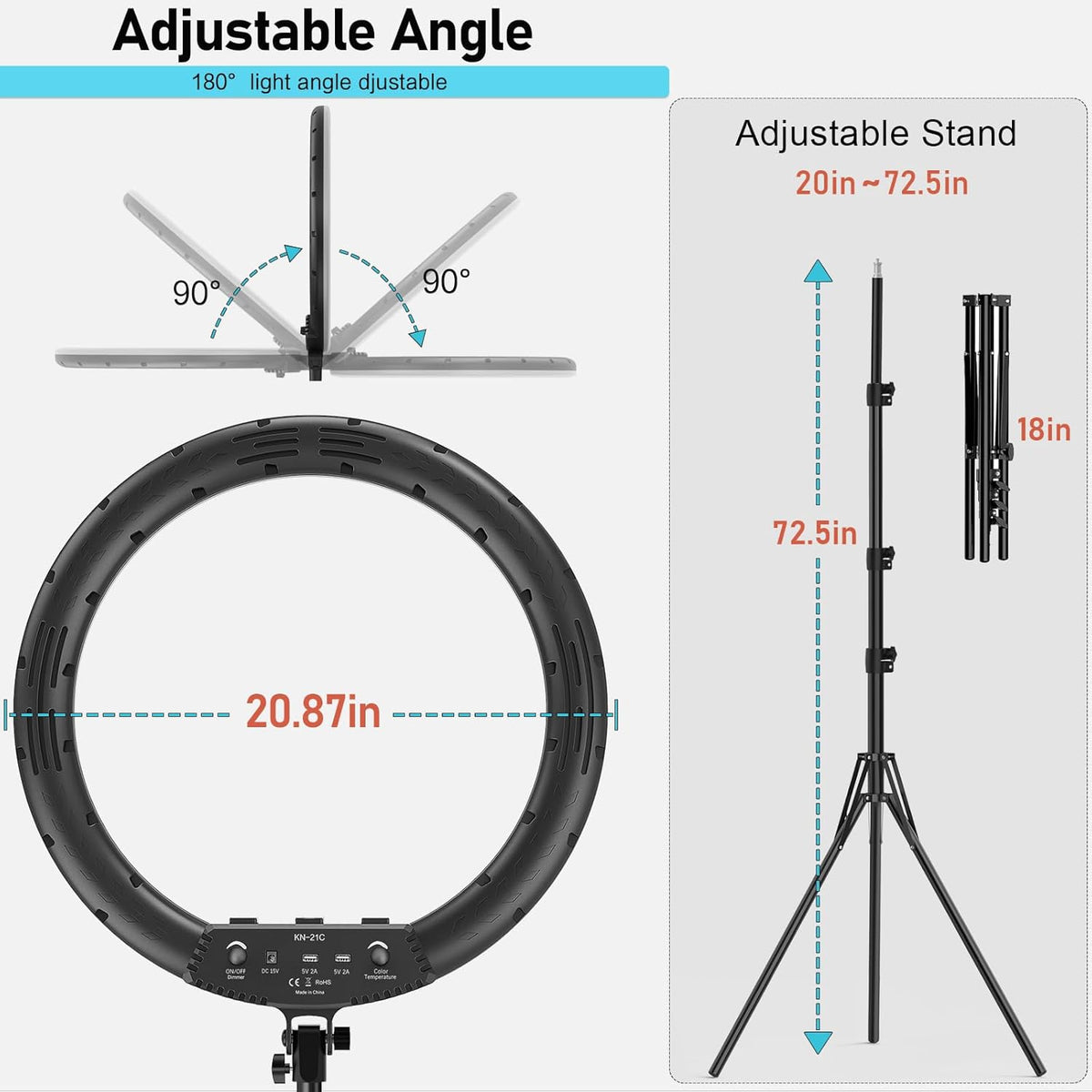 Hagibis 21 inch Ring Light with Stand Outer 55W 5600k Dimmable LED Light, Tripod Stand, and Phone Holder, Remote Controller, Carrying Bag