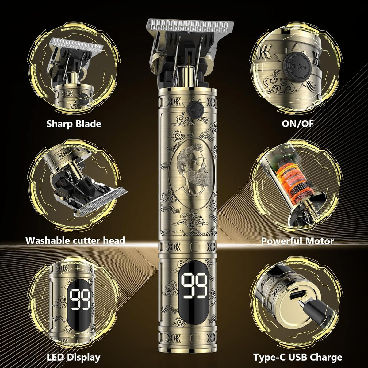 Hair Clippers for Men Cordless Professional Beard Trimmers with LCD Display Electric Grooming Rechargeable Shaver Zero Gapped T/Blade Cutting Kit Gift