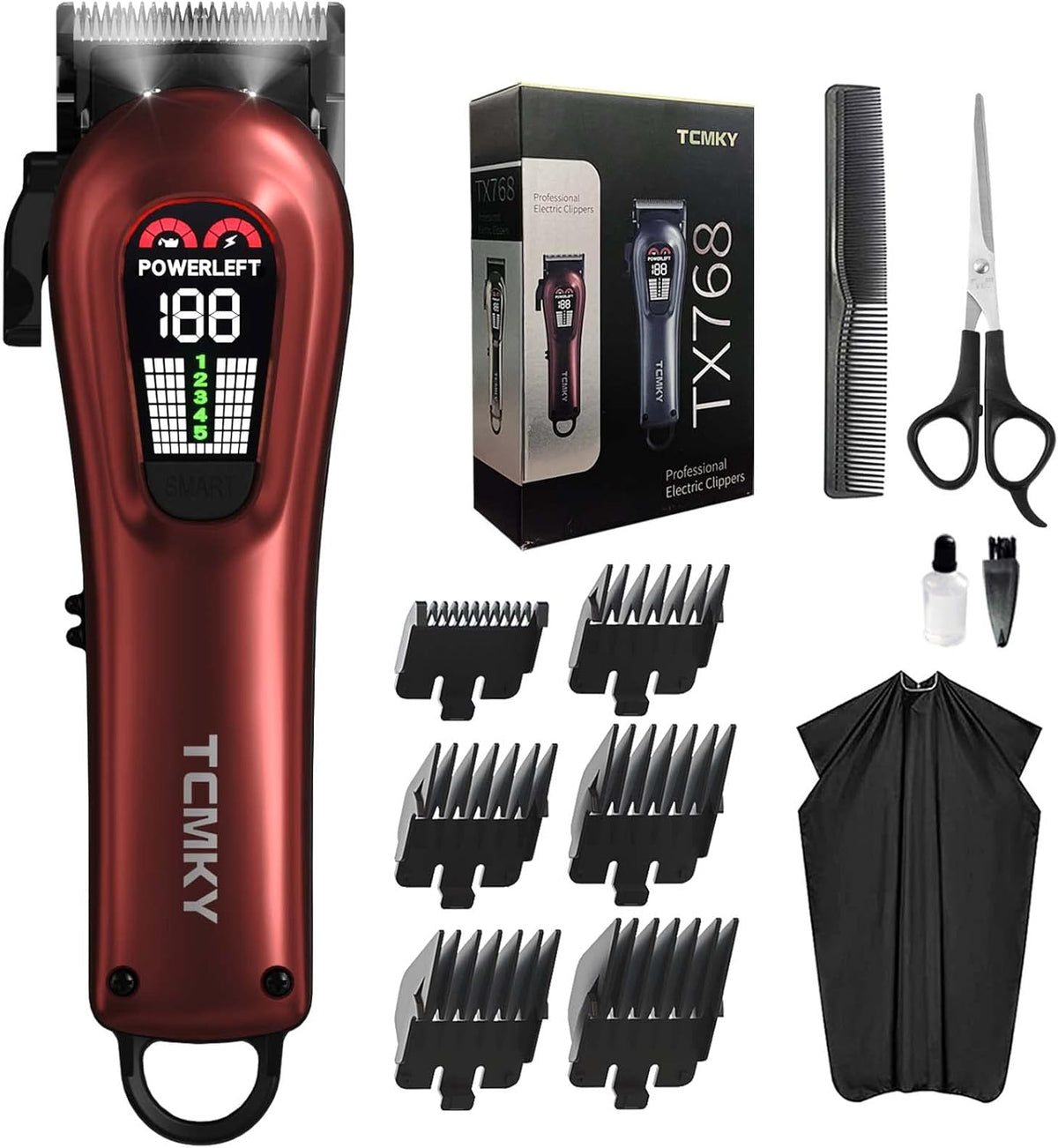 Hair Clippers for Men Professional Clippers for Men Cordless&Corded Barber Clippers for Hair Cutting & Grooming. Rechargeable Hair Trimmer Kit (Red)