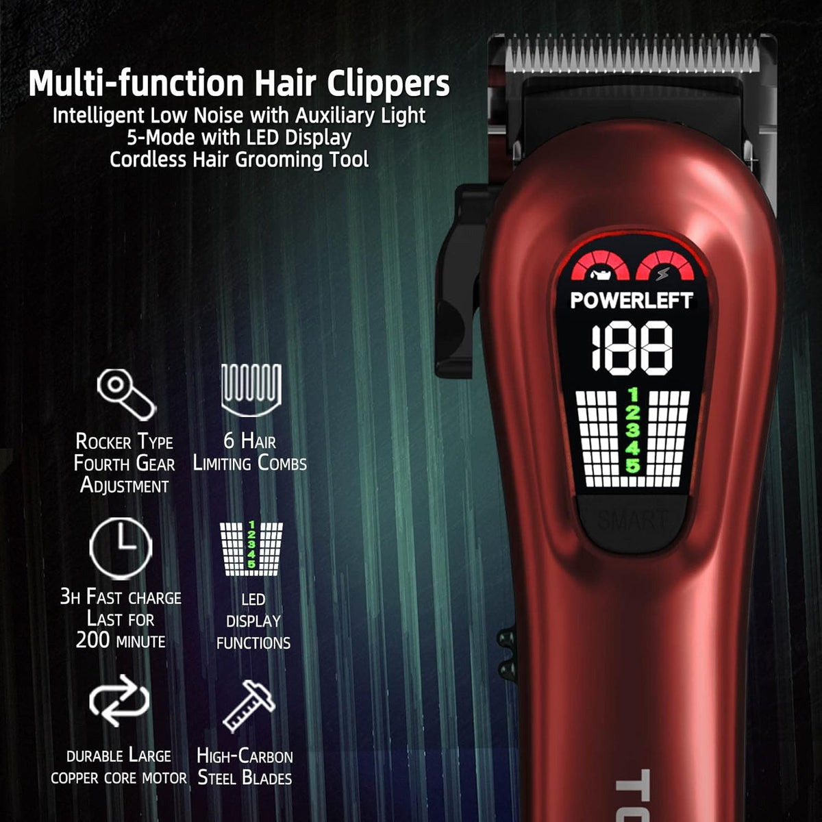 Hair Clippers for Men Professional Clippers for Men Cordless&Corded Barber Clippers for Hair Cutting & Grooming. Rechargeable Hair Trimmer Kit (Red)