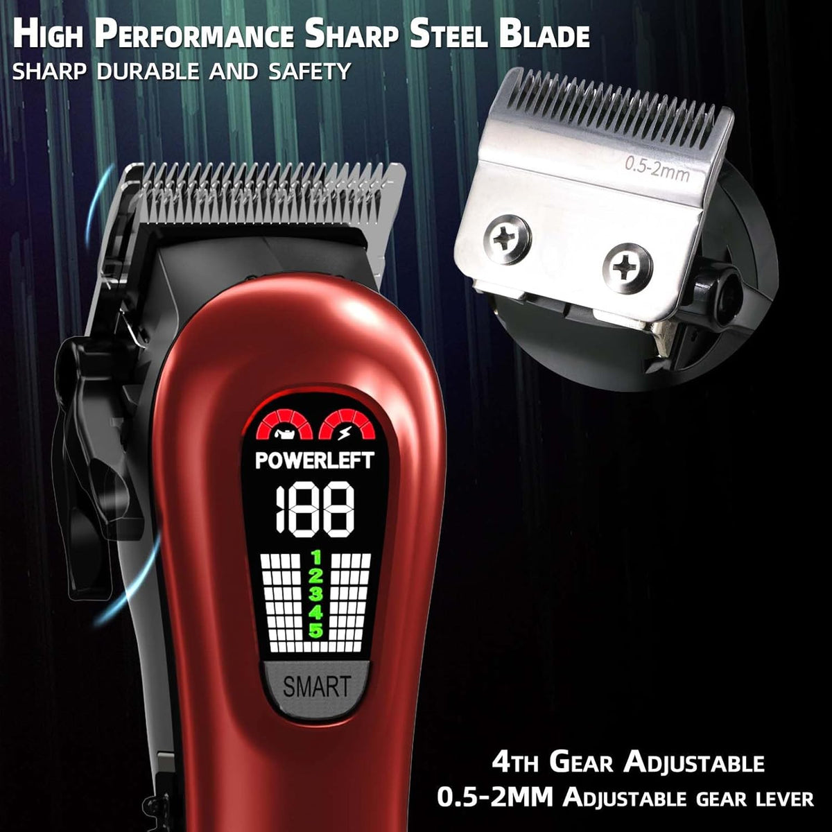 Hair Clippers for Men Professional Clippers for Men Cordless&Corded Barber Clippers for Hair Cutting & Grooming. Rechargeable Hair Trimmer Kit (Red)
