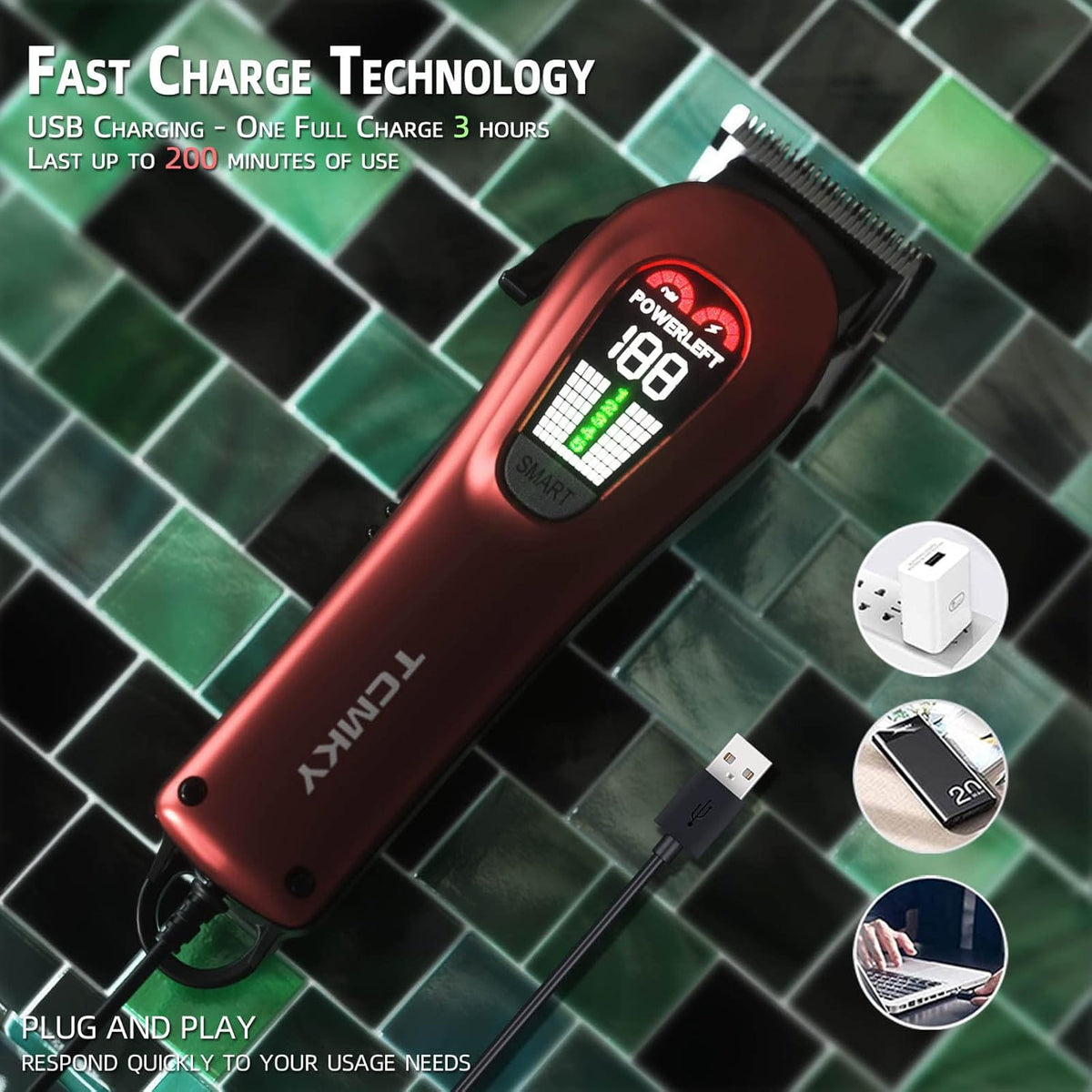 Hair Clippers for Men Professional Clippers for Men Cordless&Corded Barber Clippers for Hair Cutting & Grooming. Rechargeable Hair Trimmer Kit (Red)