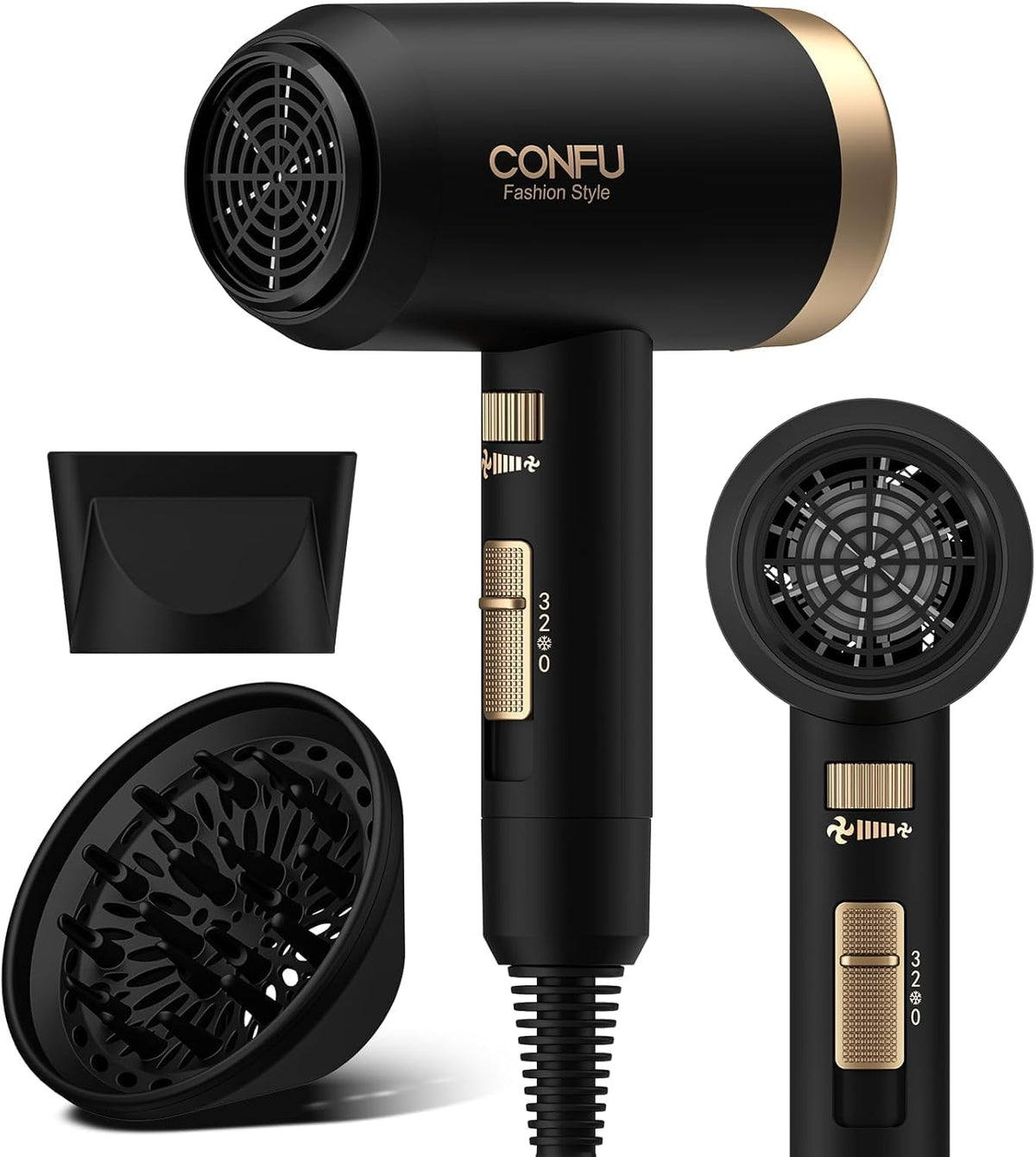Hair Dryer, CONFU Blow Dryer with Diffuser, 21000PRM Professional Hairdryer, Portable Lightweight Fast Drying Negative Ionic Blow Dryer