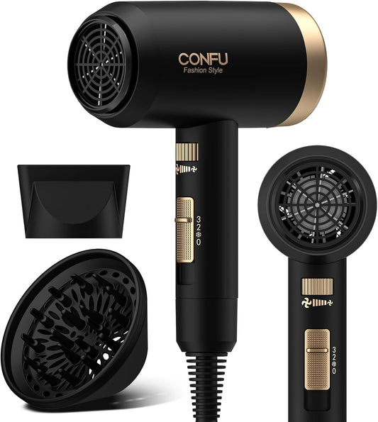 Hair Dryer, CONFU Blow Dryer with Diffuser, 21000PRM Professional Hairdryer, Portable Lightweight Fast Drying Negative Ionic Blow Dryer