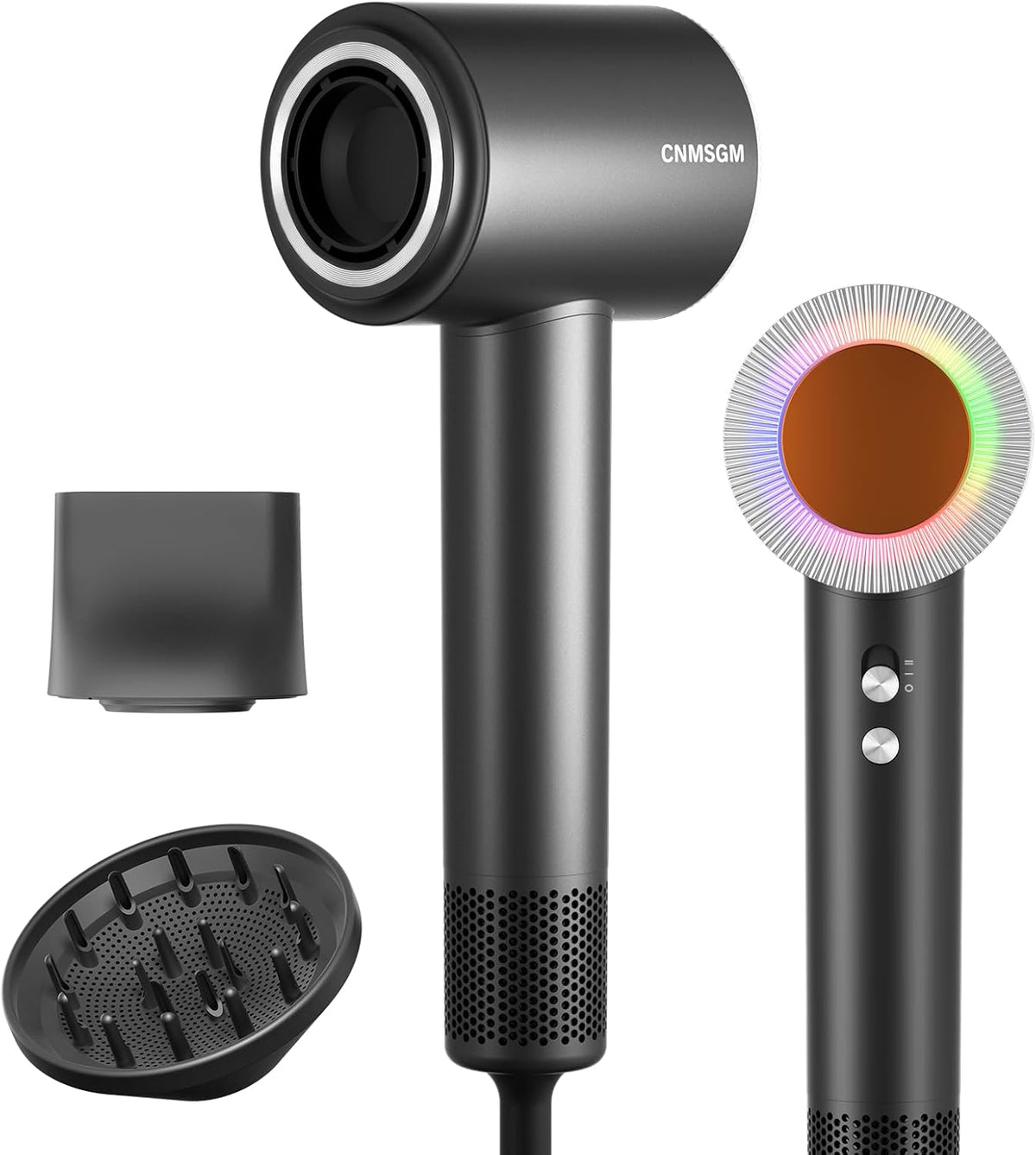 Hair Dryer, High Speed Ionic Blow Dryer, 5X-Fast Drying, 2 Billion Negative Ions, Low Noise, 160000 RPM, Compact Blow Dryer (Black Gray)