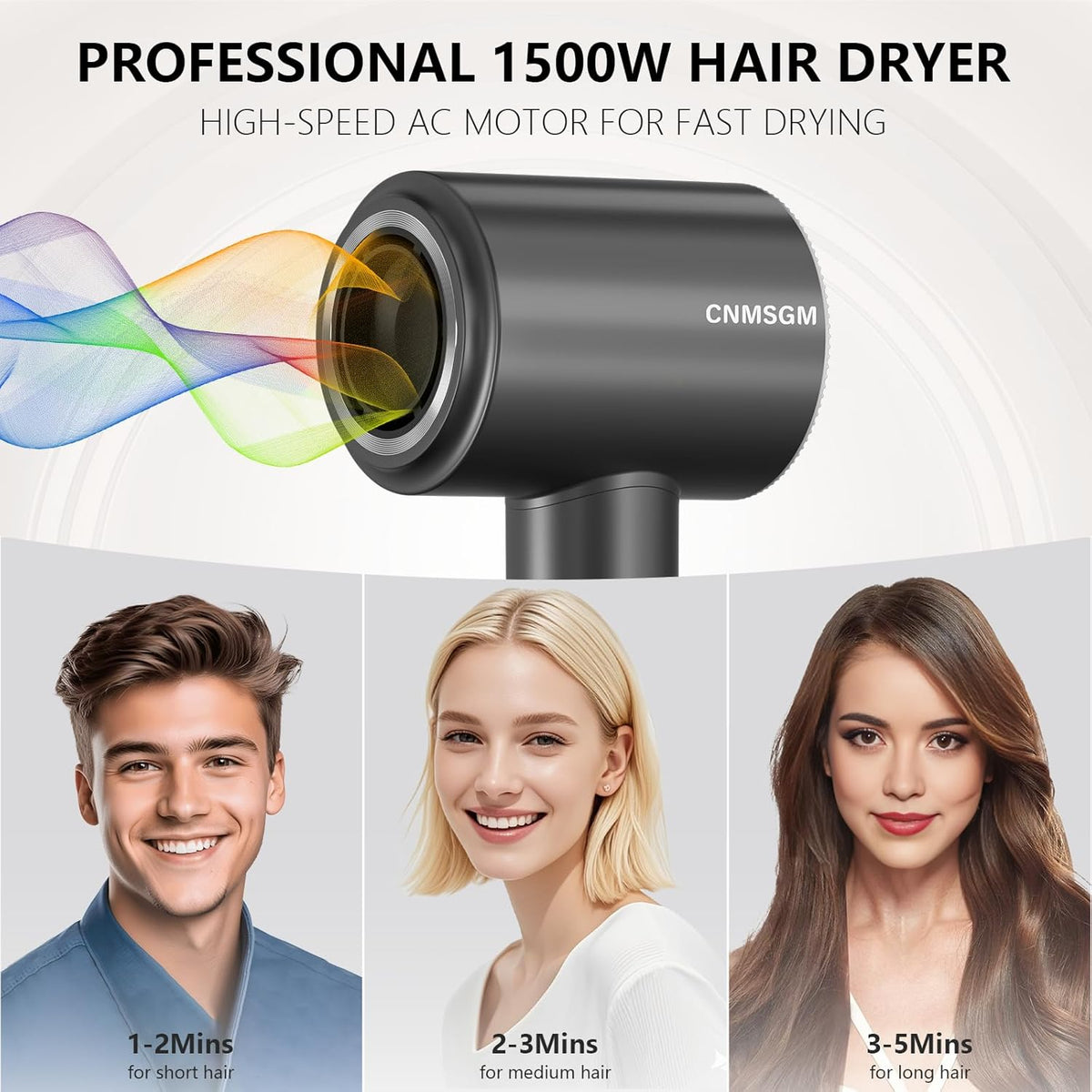 Hair Dryer, High Speed Ionic Blow Dryer, 5X-Fast Drying, 2 Billion Negative Ions, Low Noise, 160000 RPM, Compact Blow Dryer (Black Gray)