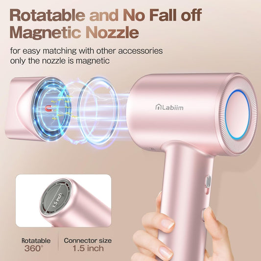 Hair Dryer, High-Speed Ionic Low Noise Blow Dryer with Brushless Motor, Thermo-Control Quiet Compact Hair Blow Dryer with Nozzle Attachment