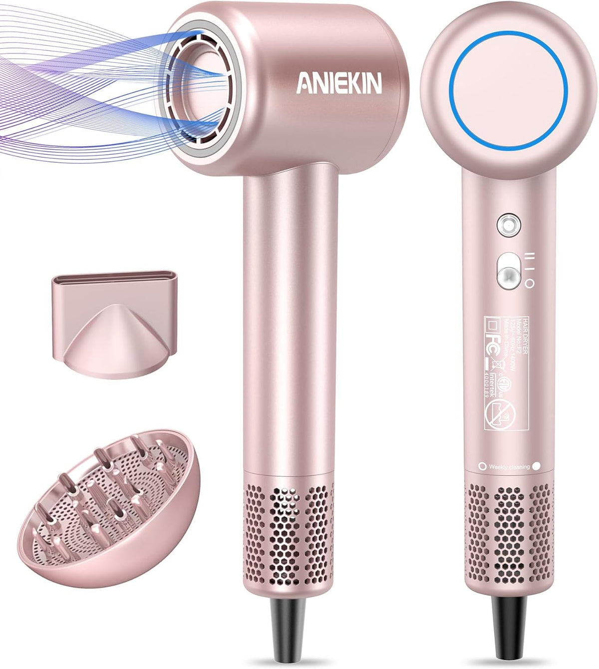 Hair Dryer, High-Speed Ionic Low Noise Blow Dryer with Brushless Motor, Thermo-Control Quiet Compact Hair Blow Dryer with Magnetic Diffuser
