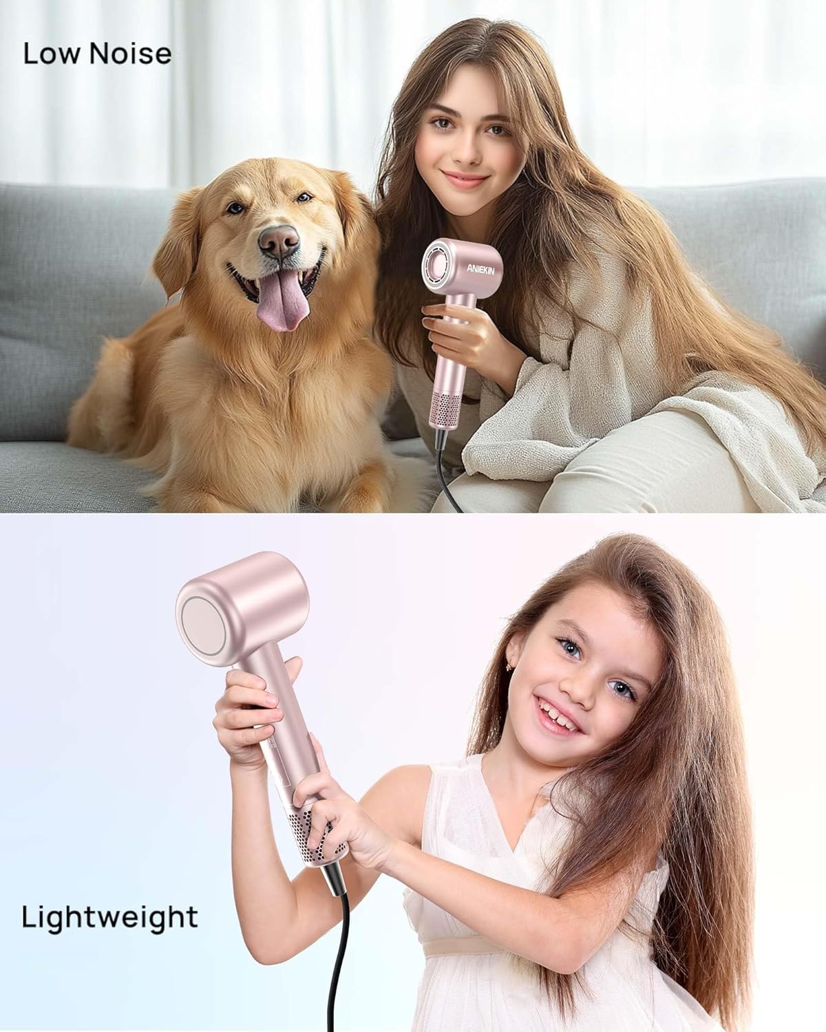 Hair Dryer, High-Speed Ionic Low Noise Blow Dryer with Brushless Motor, Thermo-Control Quiet Compact Hair Blow Dryer with Magnetic Diffuser