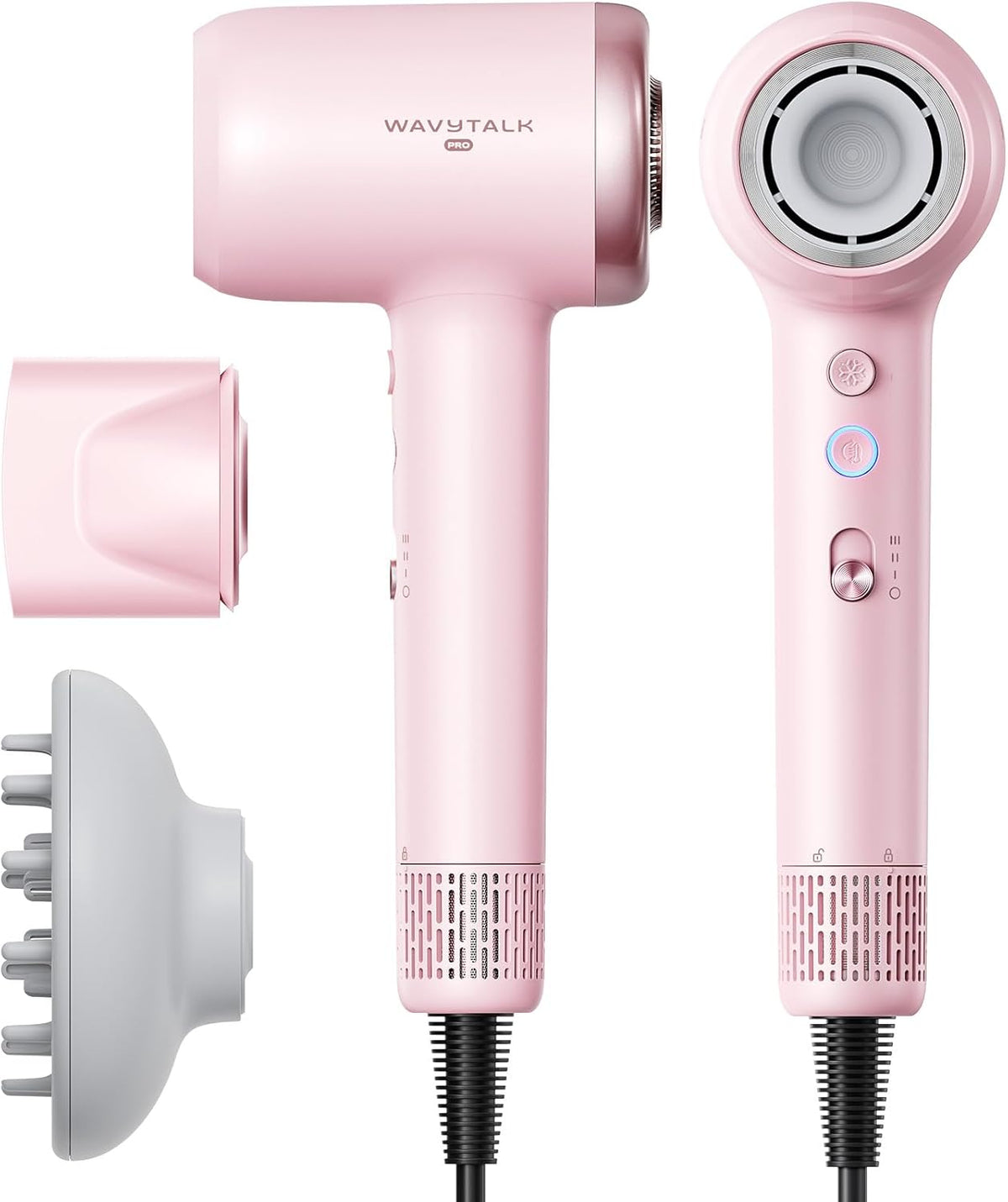 Hair Dryer, Wavytalk Turblow Pro Fast Drying Blow Dryer with Diffuser, High Speed Hair Dryer with 110,000 RPM, Pro Negative Ions (Pink)