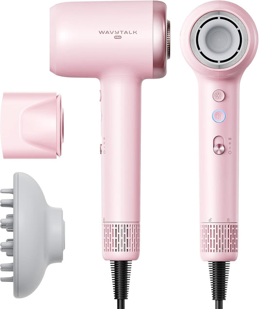 Hair Dryer, Wavytalk Turblow Pro Fast Drying Blow Dryer with Diffuser, High Speed Hair Dryer with 110,000 RPM, Pro Negative Ions (Pink)