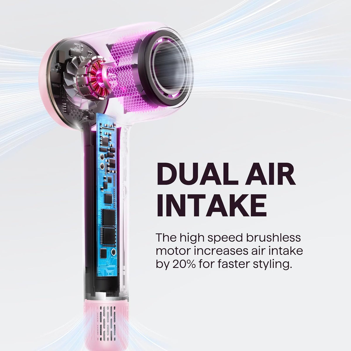 Hair Dryer, Wavytalk Turblow Pro Fast Drying Blow Dryer with Diffuser, High Speed Hair Dryer with 110,000 RPM, Pro Negative Ions (Pink)