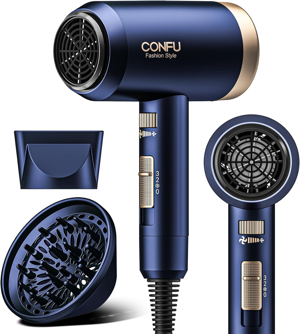 Hair Dryers for Women, CONFU Hair Dryer with Diffuser, Blow Dryers for Men, Hairdryer with Diffuser Attachment