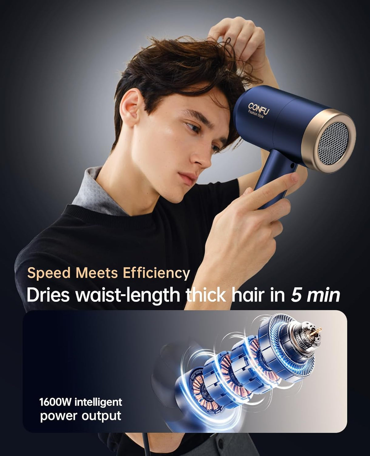 Hair Dryers for Women, CONFU Hair Dryer with Diffuser, Blow Dryers for Men, Hairdryer with Diffuser Attachment